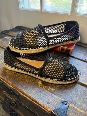 INC International Concepts Corvina Rhinestone Mesh Espadrille Flats - Size 9M
